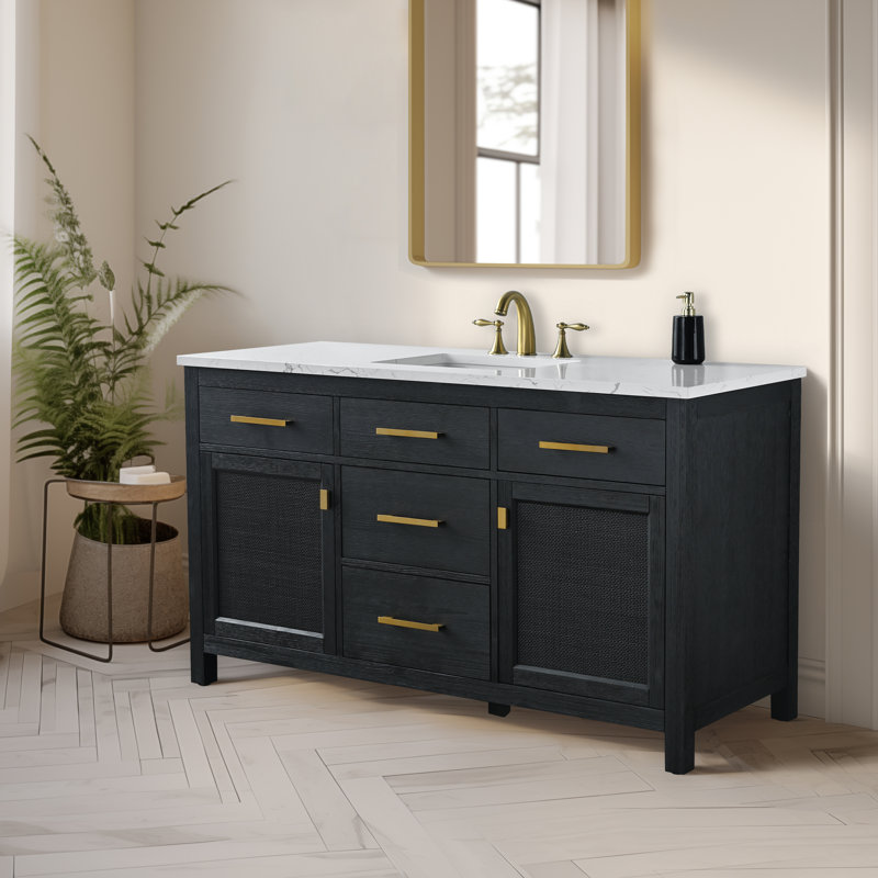 Meuble-lavabo simple 60 po avec plateau en pierre Marquist, Noir