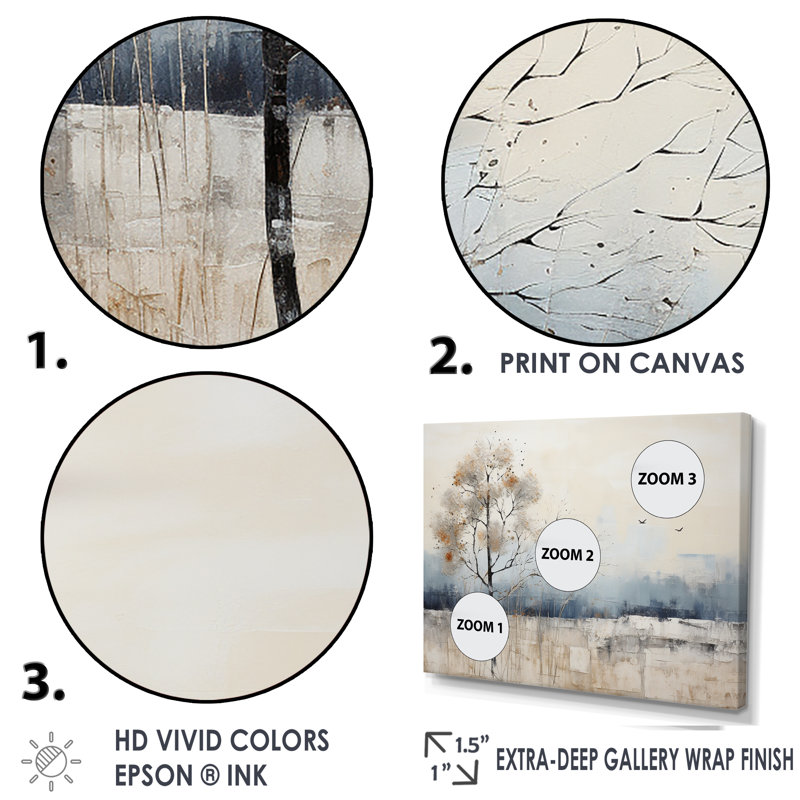 Minimalisme beige et bleu campagne II - impressions sur toile campagne, H 30 po x l 40 po x P 1,5 po, Cadre flottant noir