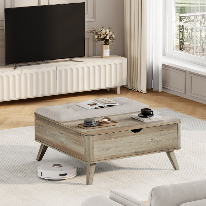 Table basse carrée en bois à plateau relevable avec rangement Table basse avec coussin épaissi, Gris