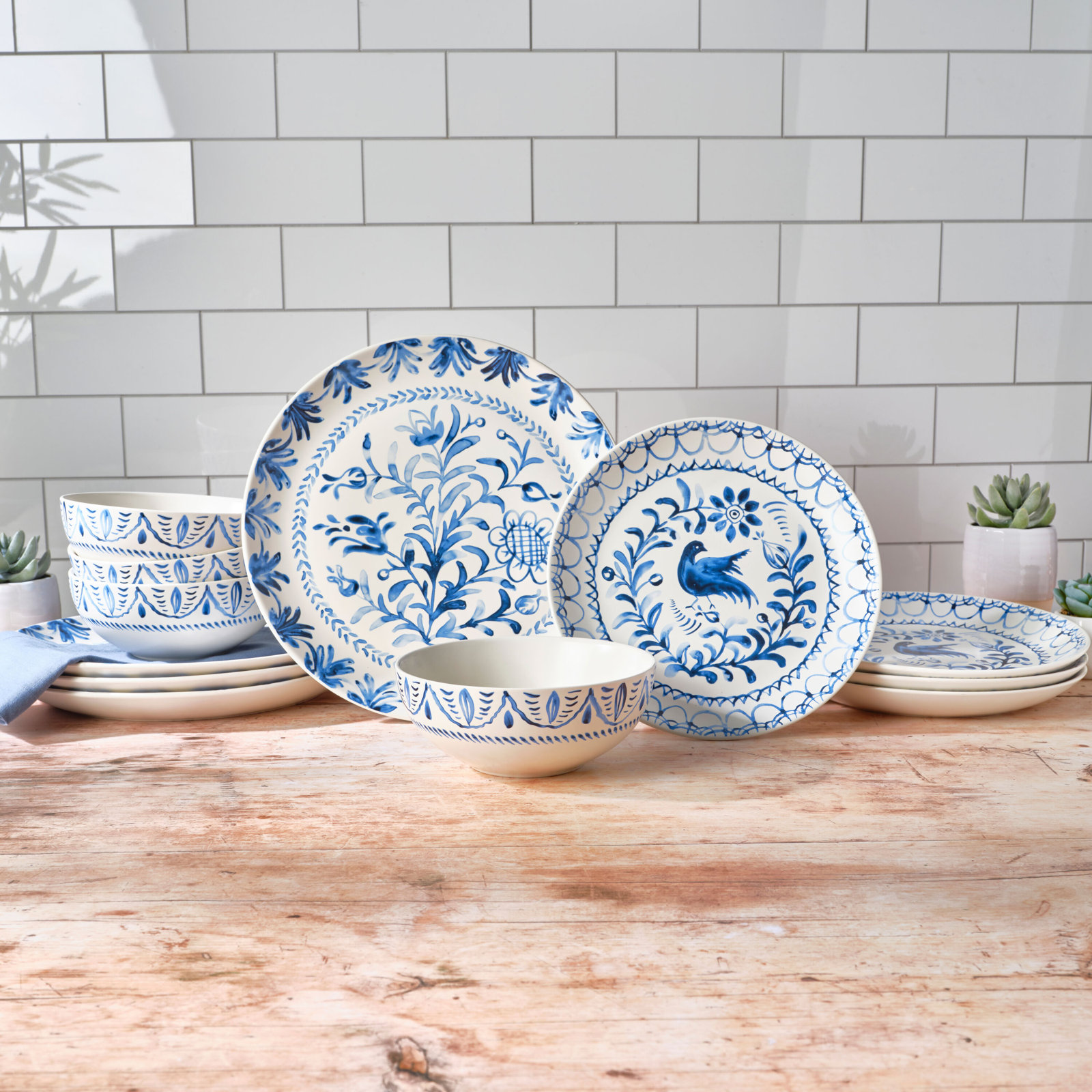 Stoneware Dinnerware Set, Blue