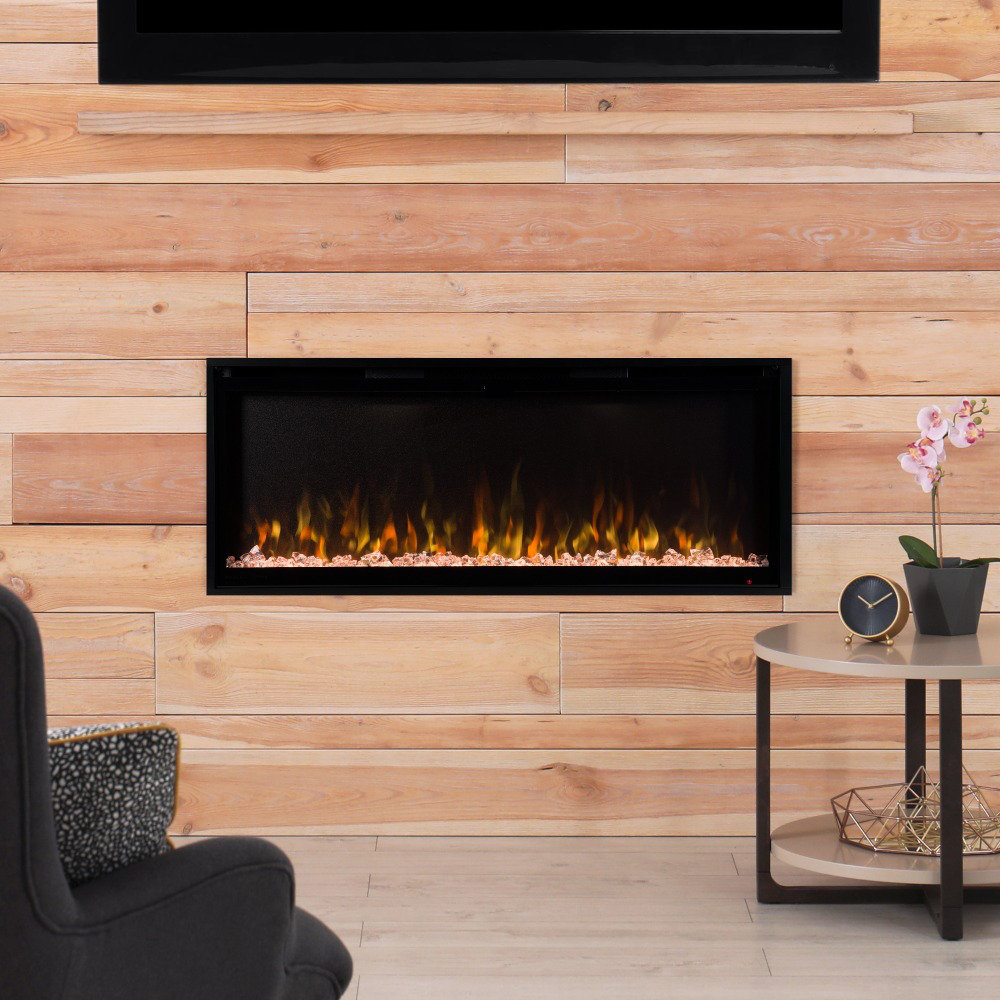 Aerus Recessed or Wall Mounted Electric Fireplace, Alexa or Google Home Compatible, Logs & Crystals, Remote Control Modern Ember 
