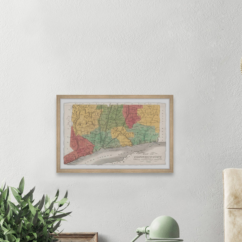 Colorful Connecticut - Reproduction d'art graphique sur papier encadré, H 8 po x l 12 po x P 1,5 po