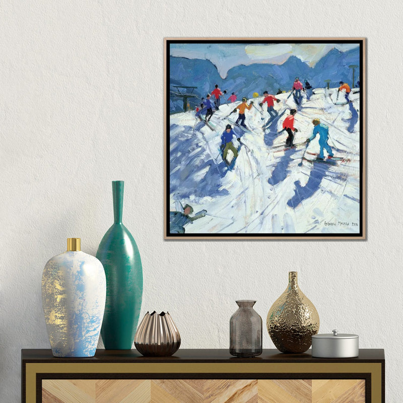 Busy Ski Slope, Lofer 1 Piece Wall Art on Canvas, 93.98cm H x 93.98cm W x 3.81cm D, Brown Floater Framed