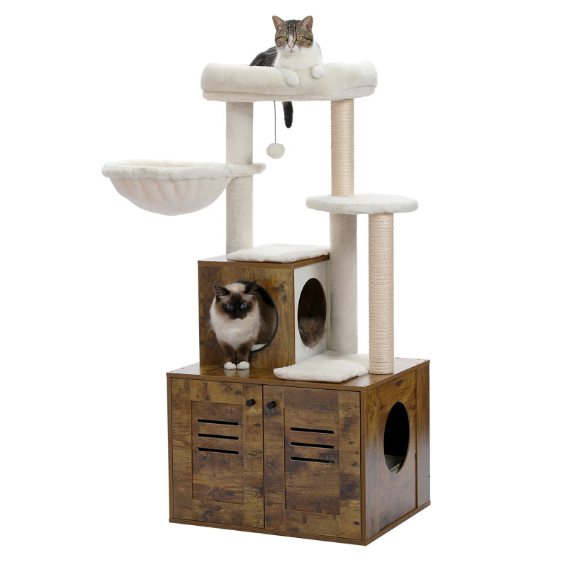 Emrynn 50'' H Cat Tree, Rustic Brown/Beige