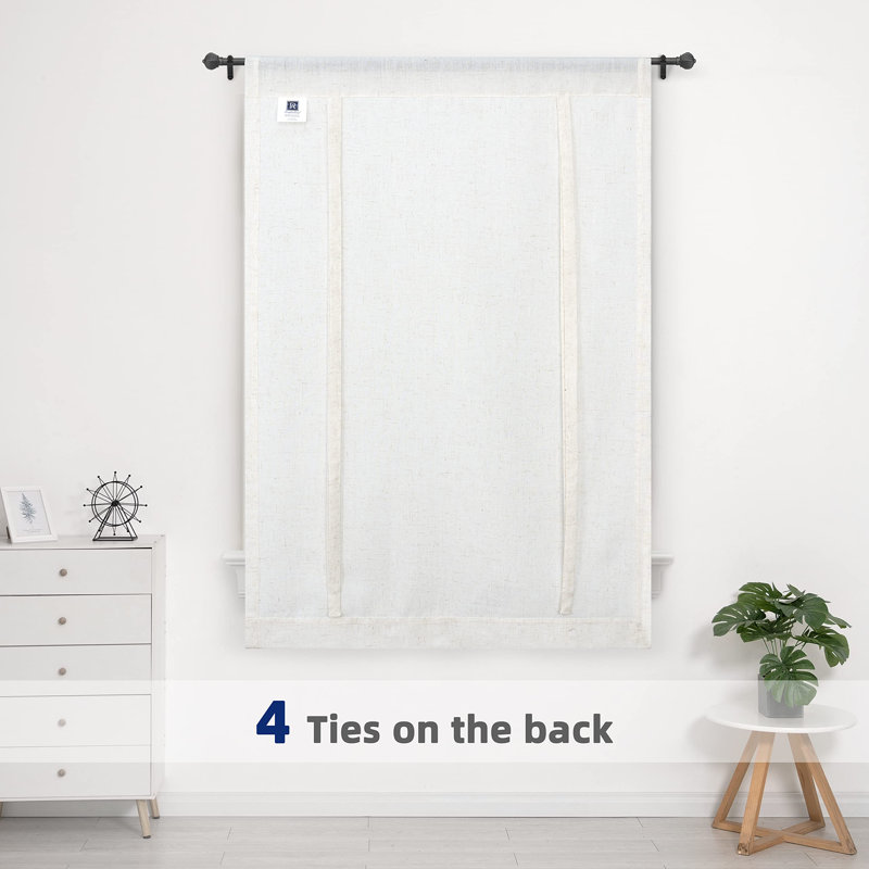 Merissa Semi Sheer Tie-Up Curtain Panel, 25" W, White