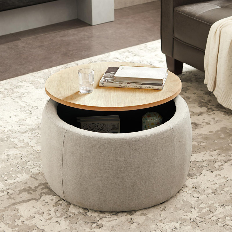 Table basse avec rangement Mylo, Gris clair, Bois de chêne