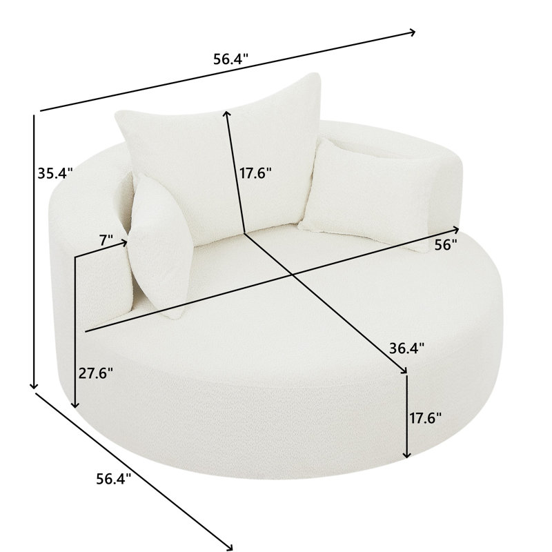 Fauteuil d'appoint pivotant surdimensionné, Beige, H 35,4 po x l 56,4 po x P 56,4 po