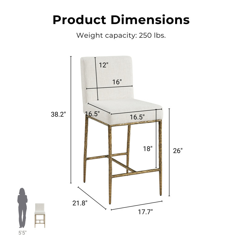 Lalia Hammered Forged Steel Upholstered Counter Height Solid Back Chair, Matte Gold