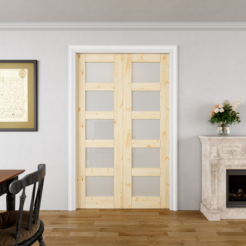 Portes coulissantes intérieures en verre givré à 5 compartiments pour garde-manger, 56 po x 80 po