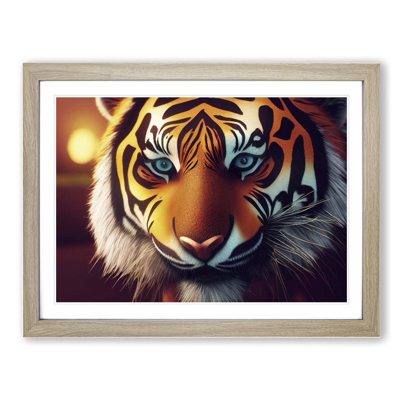 Bold Tiger - Single Picture Frame Print, 46cm H x 64cm W x 2cm D, Oak Framed