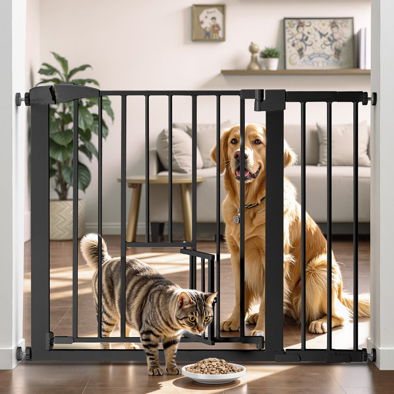 Barrière de sécurité à fermeture automatique avec porte pour chat, barrière pour chien très large de 29,5 po à 40,5 po, barrière pour animaux Easy Walk Thru