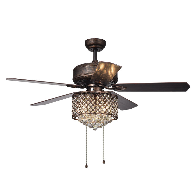 Colleton 52'' Ceiling Fan with Light Kit, Pull Chain, Rustic Bronze with Wood Finish Blades