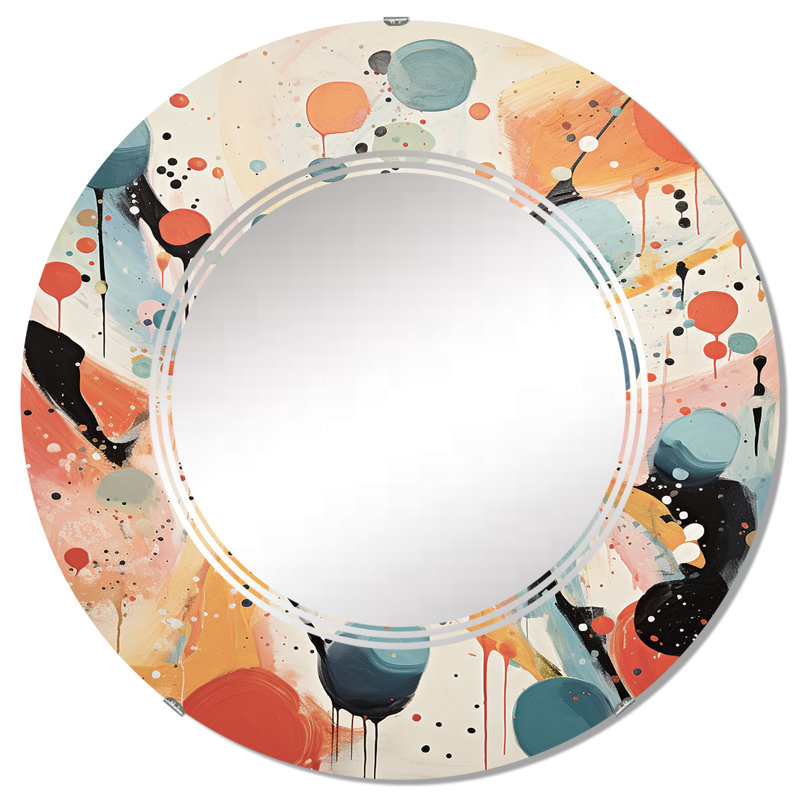 Freidrick - Miroir mural rond Mid-Century, 32 po x 32 po