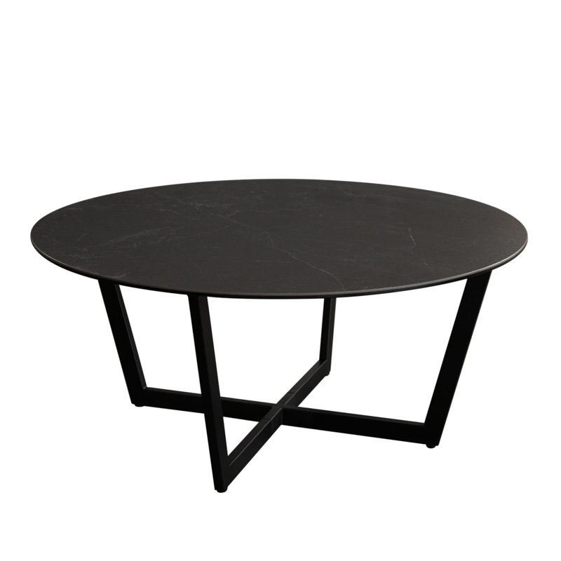 Table basse Jole, plateau en verre céramique noir de 39 pouces, base en métal