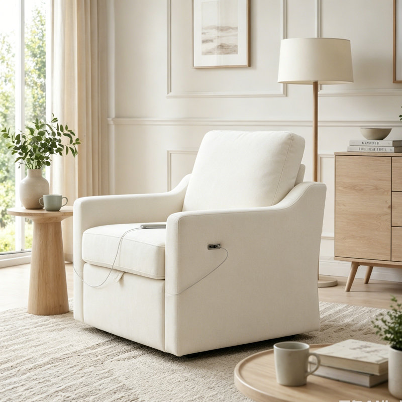 Fauteuil pivotant avec tissu chenille doux, White