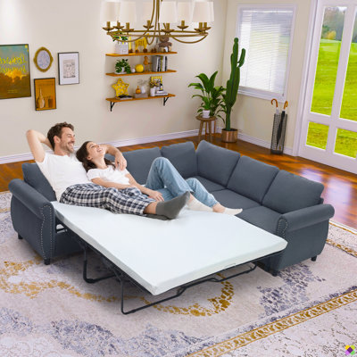 Loette 104"W Convertible Fold Out Sectional, Sofa Bed with Mattress by Latitude Run