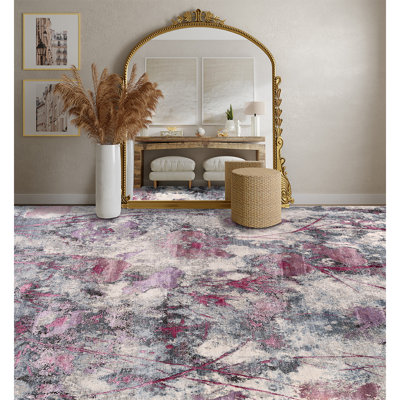 Tapis gris et rose noué à la main de haute qualité