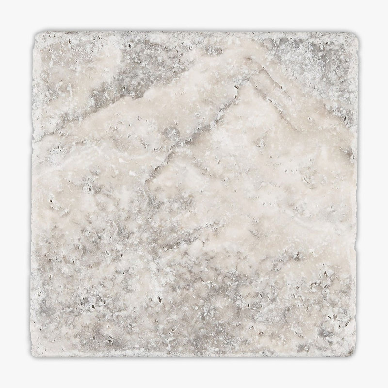 Silver Tumbled 4x4 Travertine Tile, Gray