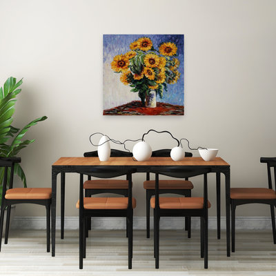 Sunflowers Bold Classic Colorful Sunflower Violet Summer Flower Wall Art Print by Claude Monet - Wrapped Canvas Print
