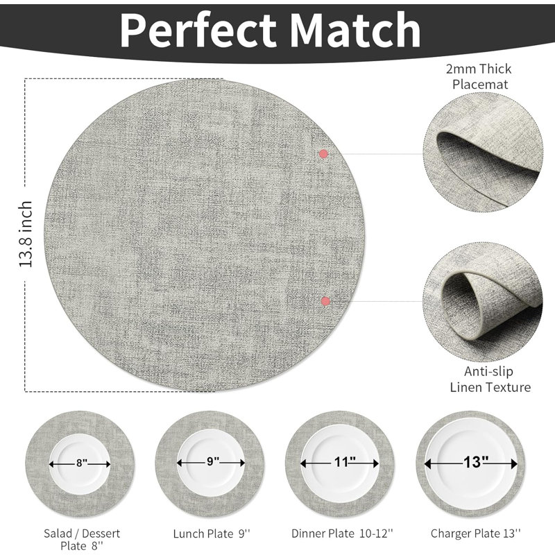 Ensemble de 6 tapis de table en similicuir résistant à la chaleur de 13,8 pouces