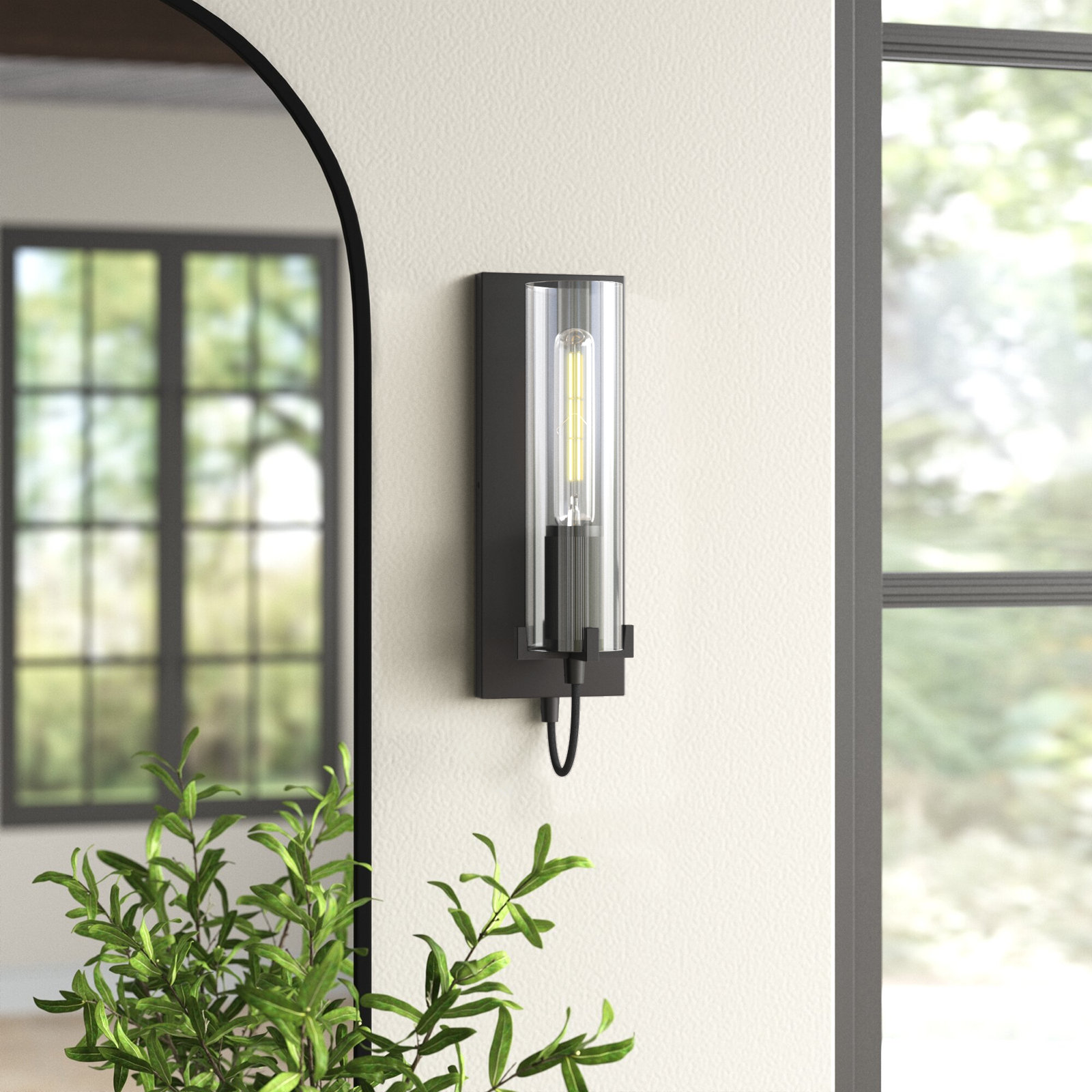 Cala Single Light Glass Dimmable Armed Sconce, Black