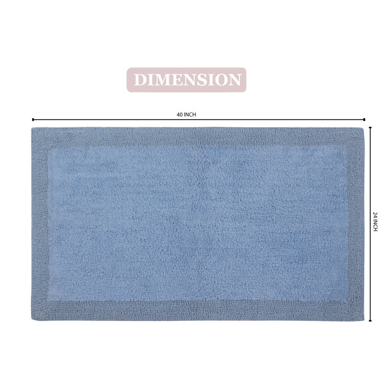 Bruss Luxury Solid Color Bath Rug Reversible, Blue, 24" W x 40" L