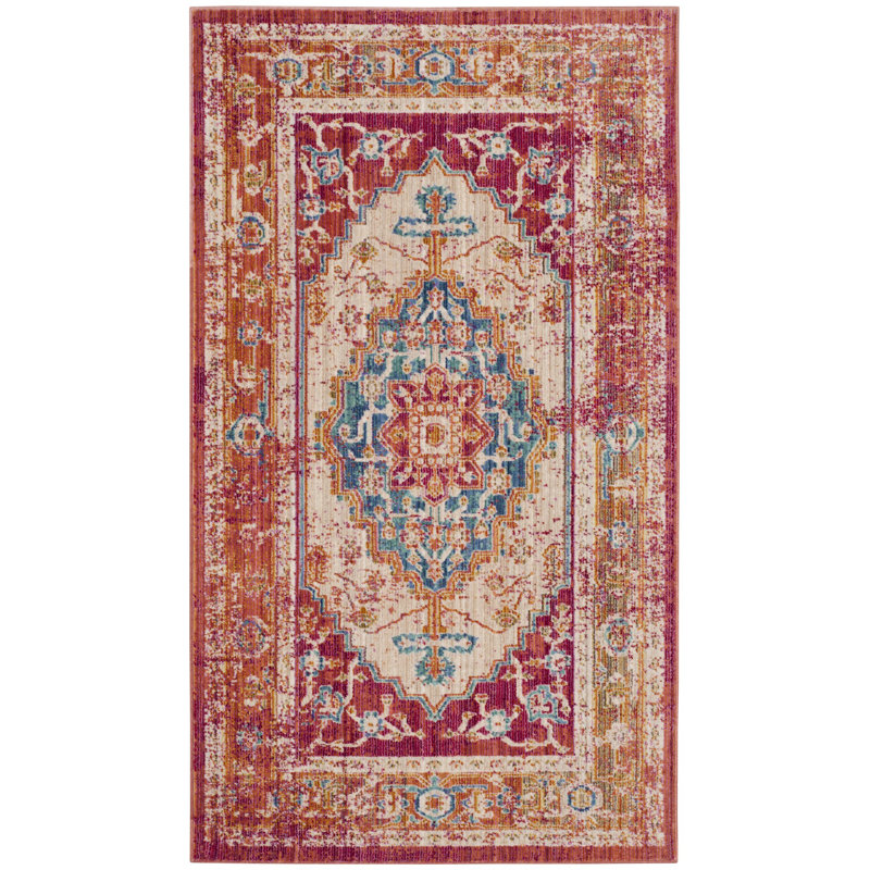 Drusilla Oriental Red/Blue/Beige Area Rug, Rectangle 9' x 13'