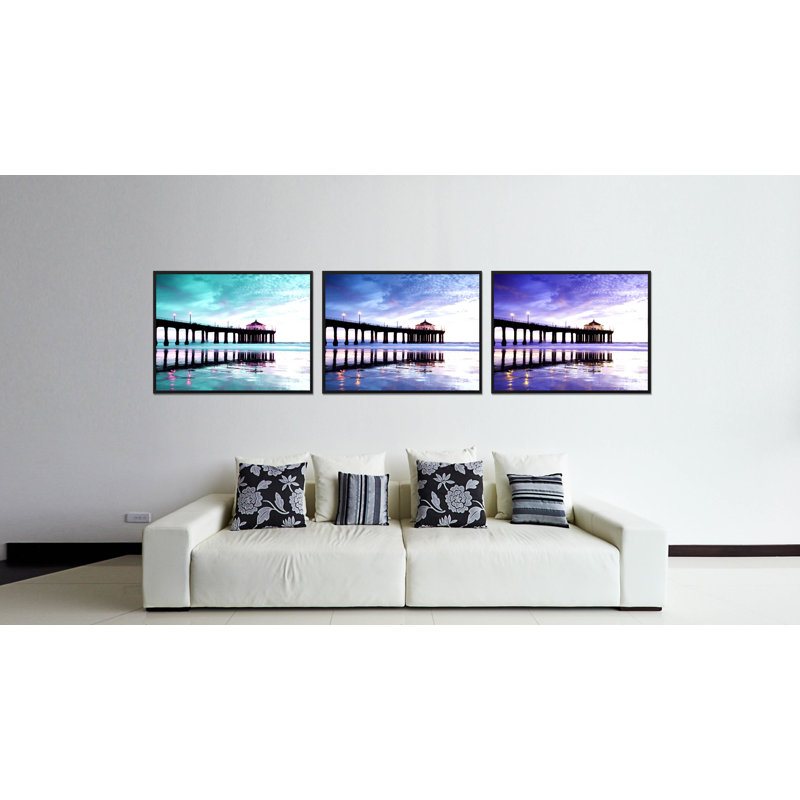 «Manhattan Beach California Aqua Landscape», reproduction de photo sur toile avec cadre, 28 x 37, H 13 po x l 17 po