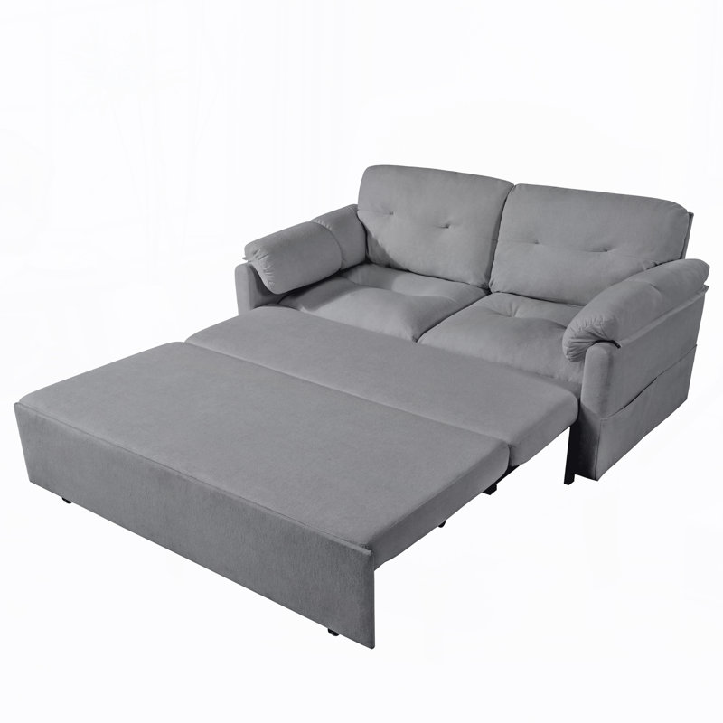 71" Upholstered 3-in-1 Convertible Pull Out Queen-size Sleeper Sofa Bed, Gray Chenille