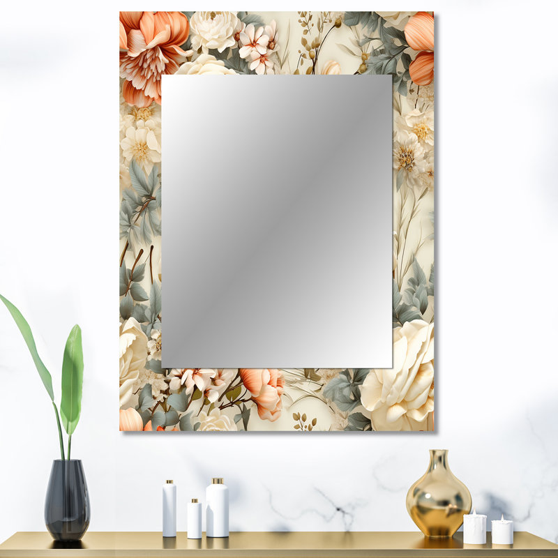 Ahanna beige rétro Countryhouse Flower Harmony - miroir décoratif patchwork, grand miroir mural patchwork, impression d'art en métal