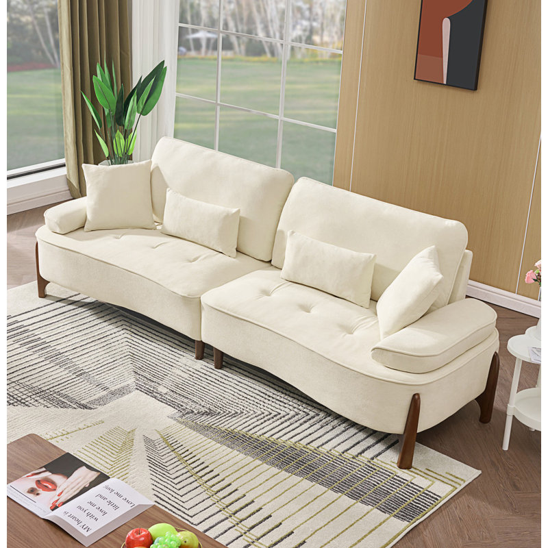 Comfortable Deep Seated Sofa With Pillow, Beige
