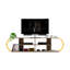 Meuble télé avec rangement à 4 tablettes, meuble télé Mid-Century moderne noyer / jaune, bois massif de 68 po-2070232824