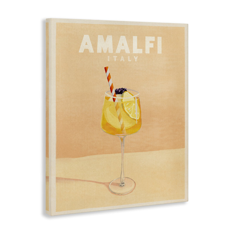 Art mural Amalfi, Italie avec cocktail, par The Whiskey Ginger, H 40 po x l 30 po