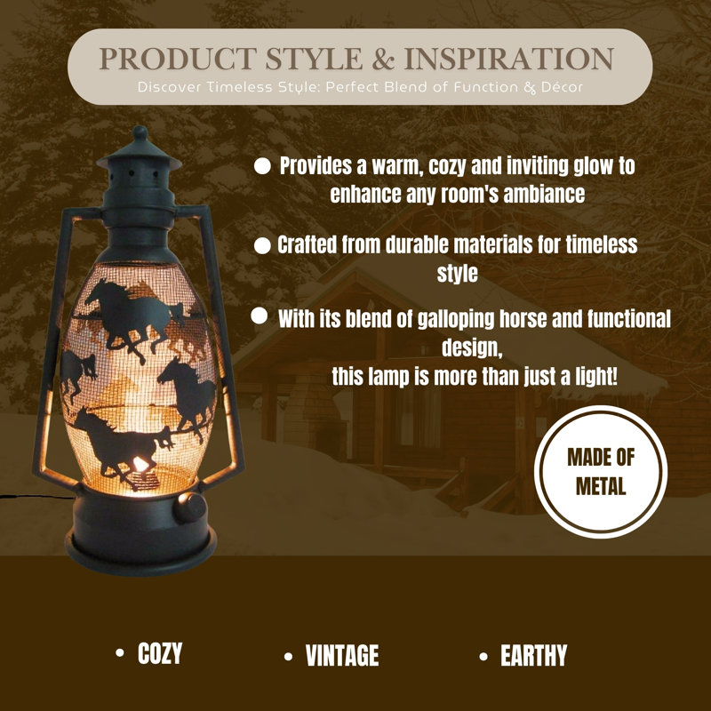 Metal Rustic Horse Lantern Nightlight Vintage Farmhouse Table Lamp Western Cowboy Style for Living Room Bedroom or Office