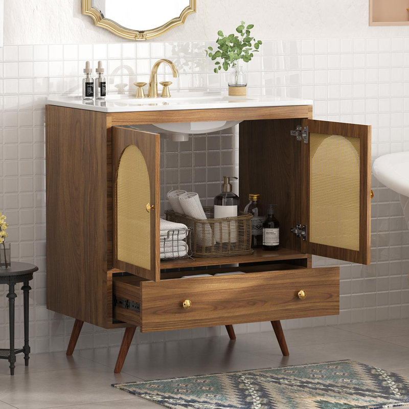 30"Single Bathroom Vanity With Ceramic Sink Top, Natural