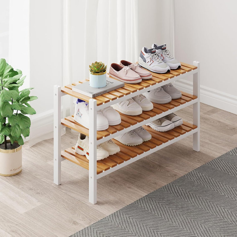 Étagère à chaussures en bambou pour garde-robe et entrée - Support à chaussures étroit et peu encombrant - Rangement polyvalent