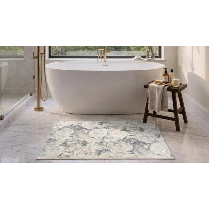 Floral Area Rug, Black White, Rectangle 8' x 10'