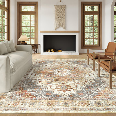 Washable Rug - Stain Resistant Non-Slip Area Rugs for Living Room Bedroom(Turmeric/Grey)