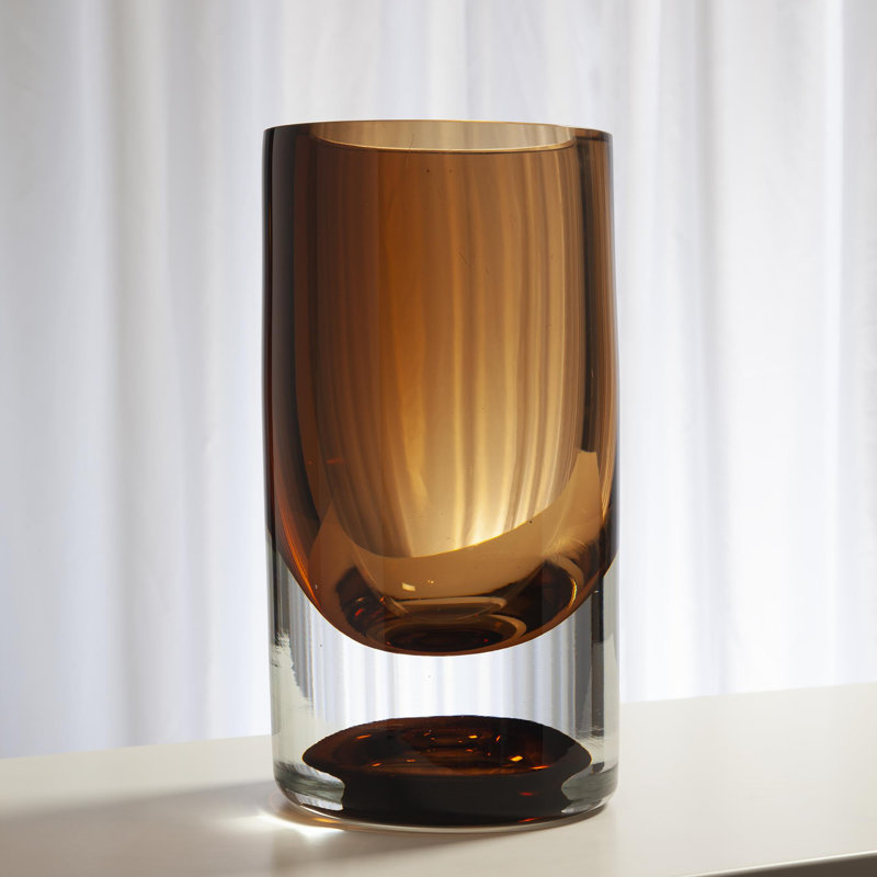 Thick Cylinder Vase-Amber Tobacco, 8.5" H x 7" W x 7" D