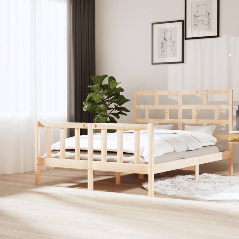 Bed Frame Solid Wood, Light Brown, 145.5 x 205.5 cm