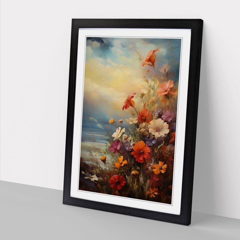 Wildflowers Romanticism Art - Framed Print, 64cm H x 46cm W, Black Framed