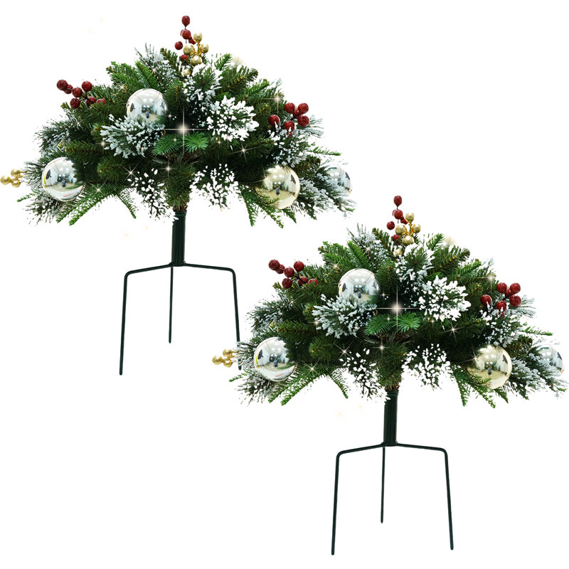Paquet de 2 arbres à piquets de Noël pour l'extérieur - décoration de jardin