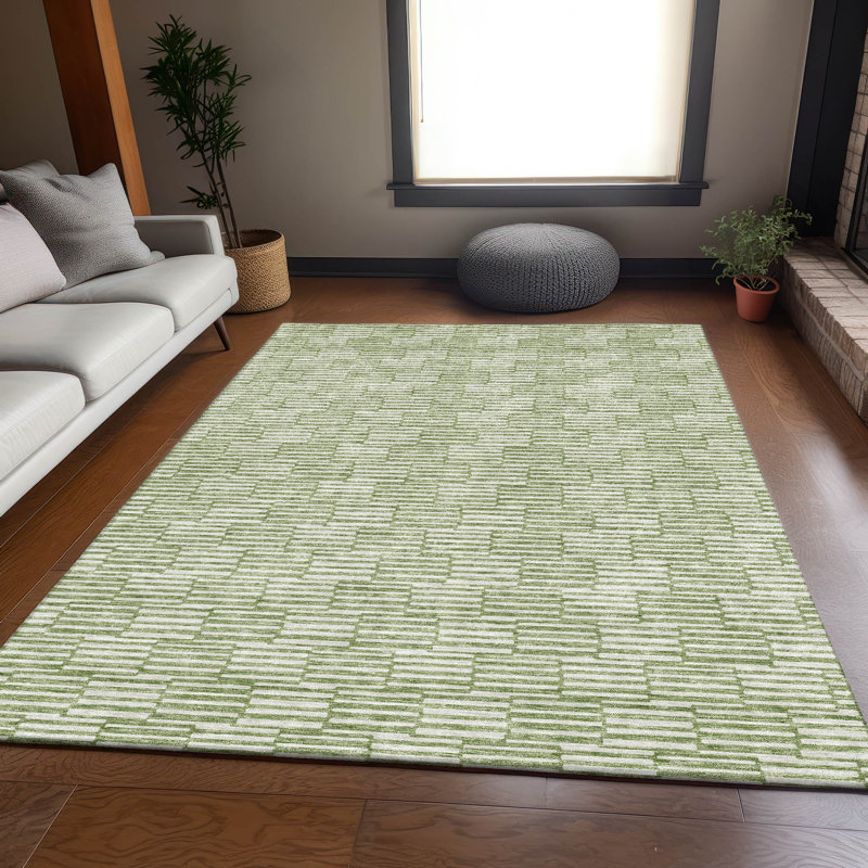 Premium Machine Washable Prisco Green Rug, Rectangle 8' x 10'