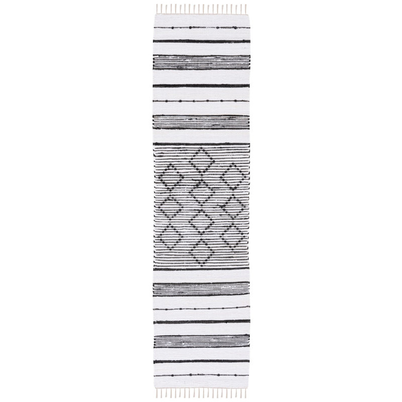 Striped Kilim Flat Weave Cotton Geometric Rug, Runner 2'3" x 9'