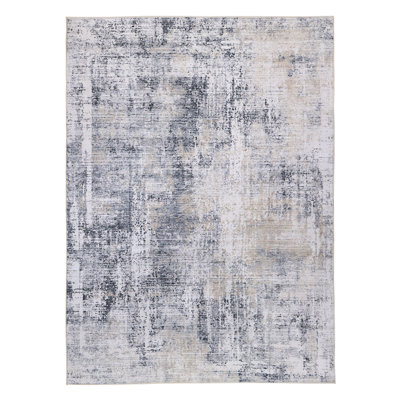 Delara Grey/Beige Machine Washable Area Rug – Non-Slip, Stain Resistant, GRS Certified, for Bedroom, Living & Dining