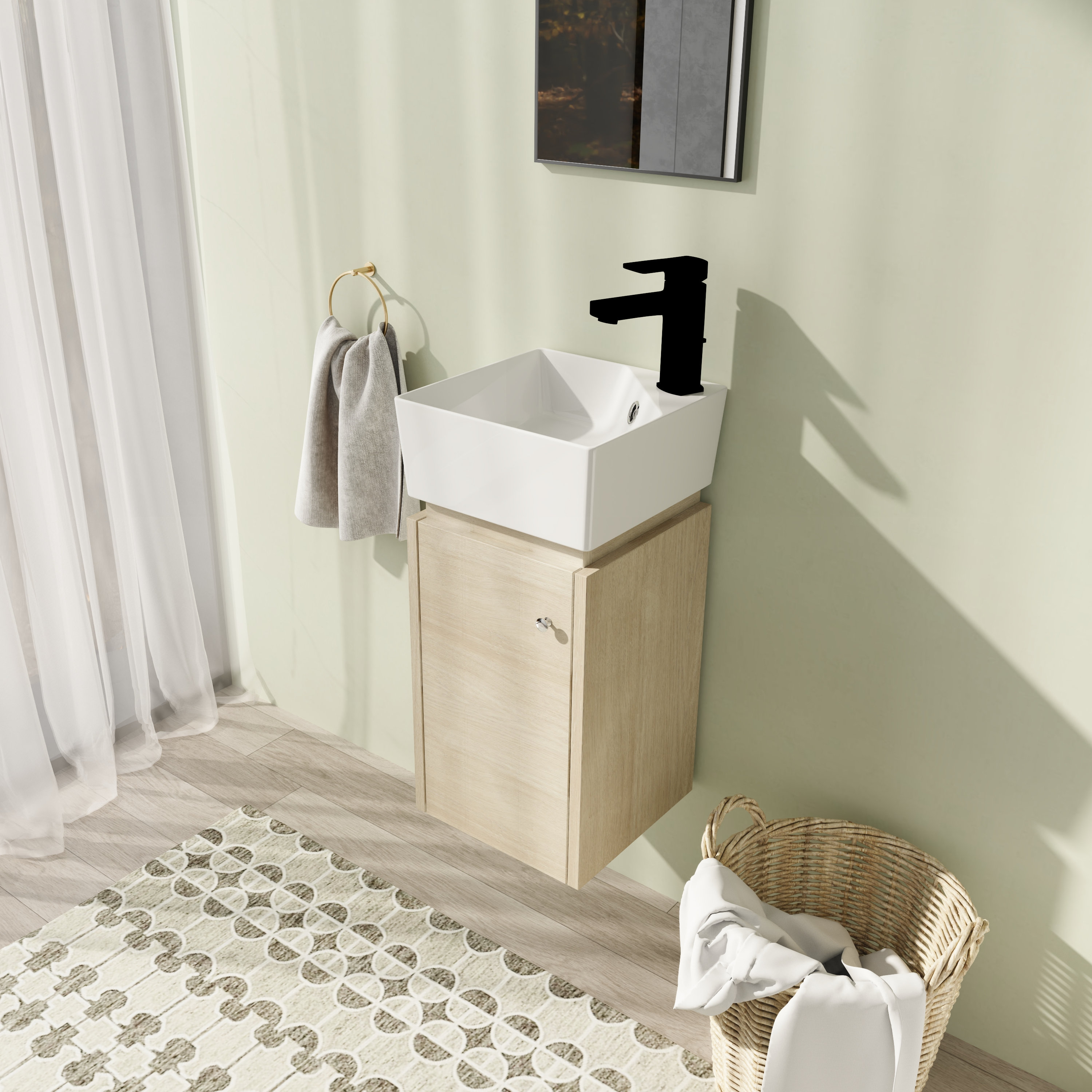 Ebern Designs 12 inch Wall Mounted Corner Single Bathroom Vanity With