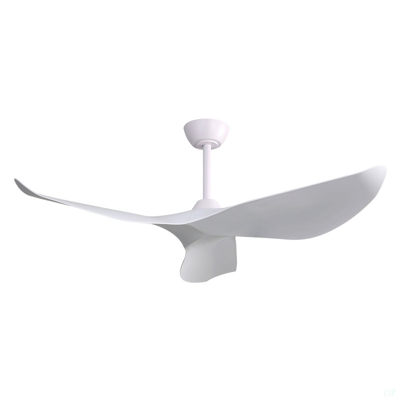 Ventilateur de plafond d'intérieur de 52 pouces sans lumière, moteur à courant continu réversible à 6 vitesses, ventilateur de plafond à 3 pales en ABS blanc pour la chambre à coucher