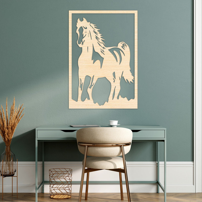 Art mural rectangulaire de cheval - ACM, H 32 po x l 22,4 po x P 0,25 po, Noir