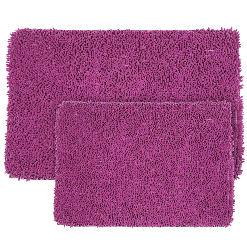 Plymouth Home 2 Piece Bathroom Rug Set - 32x21 Inch and 24x17 Inch Memory Foam Bath Mats with Chenille Shag Top for Stylish Bathroom Decor - Machine Washable Bath Rugs 