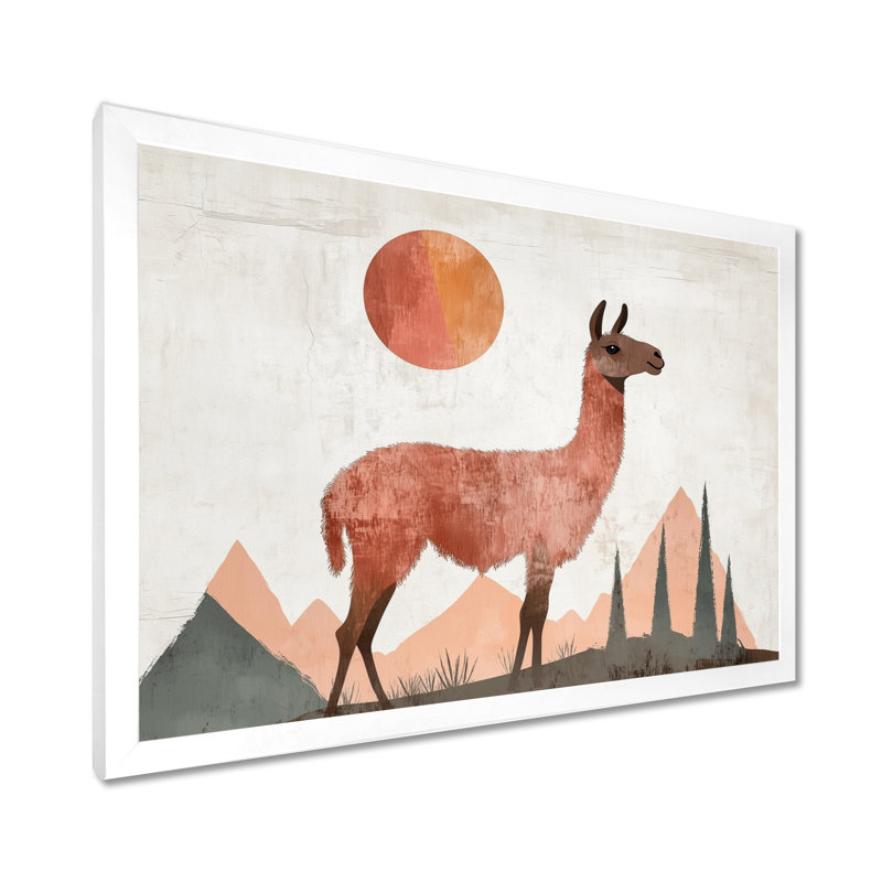 Colline des Andes ensoleillée - Impression sur toile encadrée avec un lama, H 16 po x l 32 po, Cadre photo blanc
